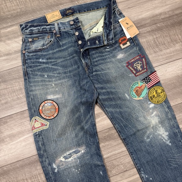 Polo Ralph Lauren Vintage Classic Fit Distressed Jeans Patches SZ 30X30 NWT $298 - Picture 1 of 9